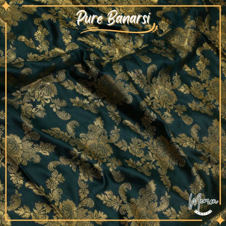 Pure Banarsi Gulab Jhaal Kai Green Jamawar Fabric