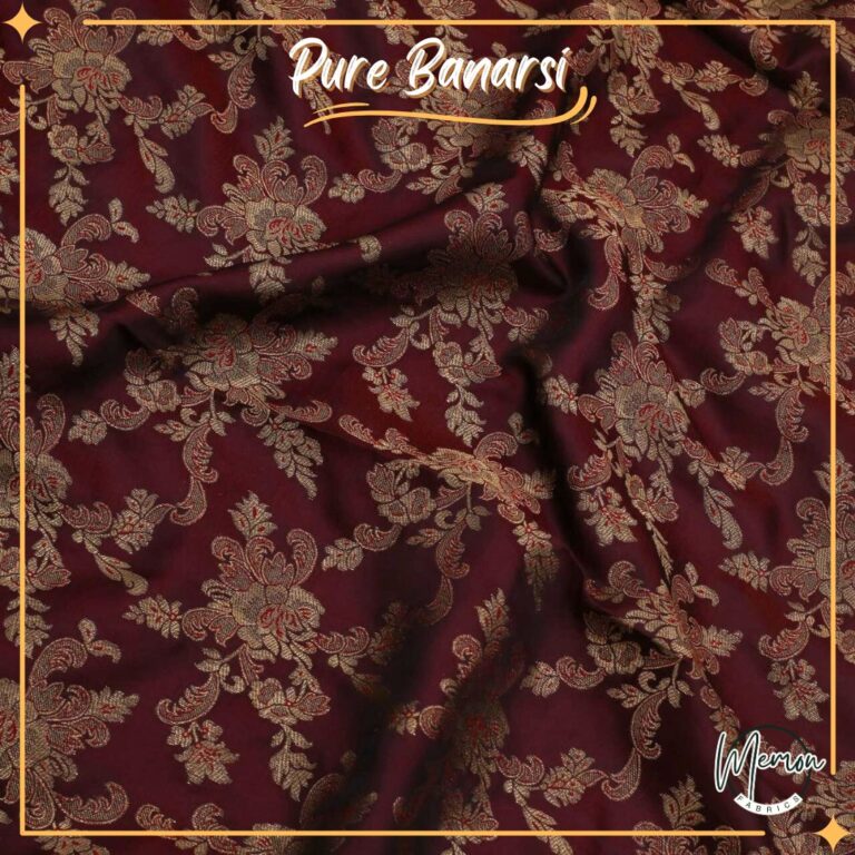 Pure Banarsi Gulab Jhaal Maroon Jamawar Fabric