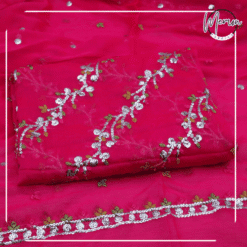 Unstitched 3 Piece Magenta Chiffon Dress A-124