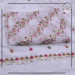 Unstitched 3 Piece White Chiffon Dress A-119