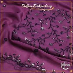 Zeenat Sequines Plum Purple Chiffon 3 Piece Suit B-19