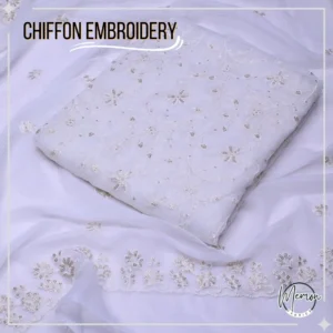 White Chiffon Embroidered 3 Piece Unstitched Suit W-220