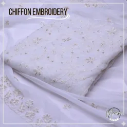 White Chiffon Embroidered 3 Piece Unstitched Suit W-220