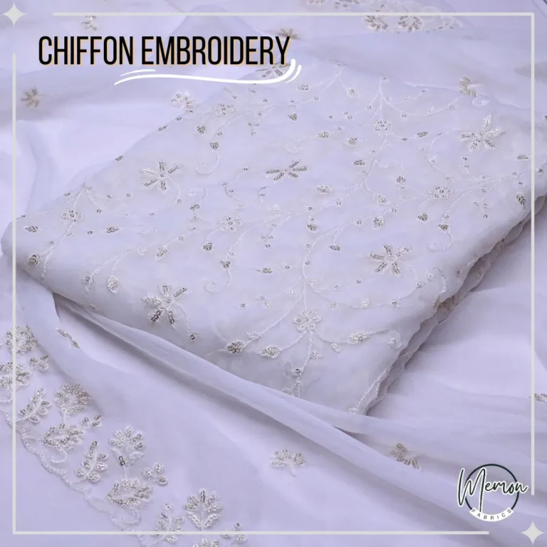White Chiffon Embroidered 3 Piece Unstitched Suit W-220